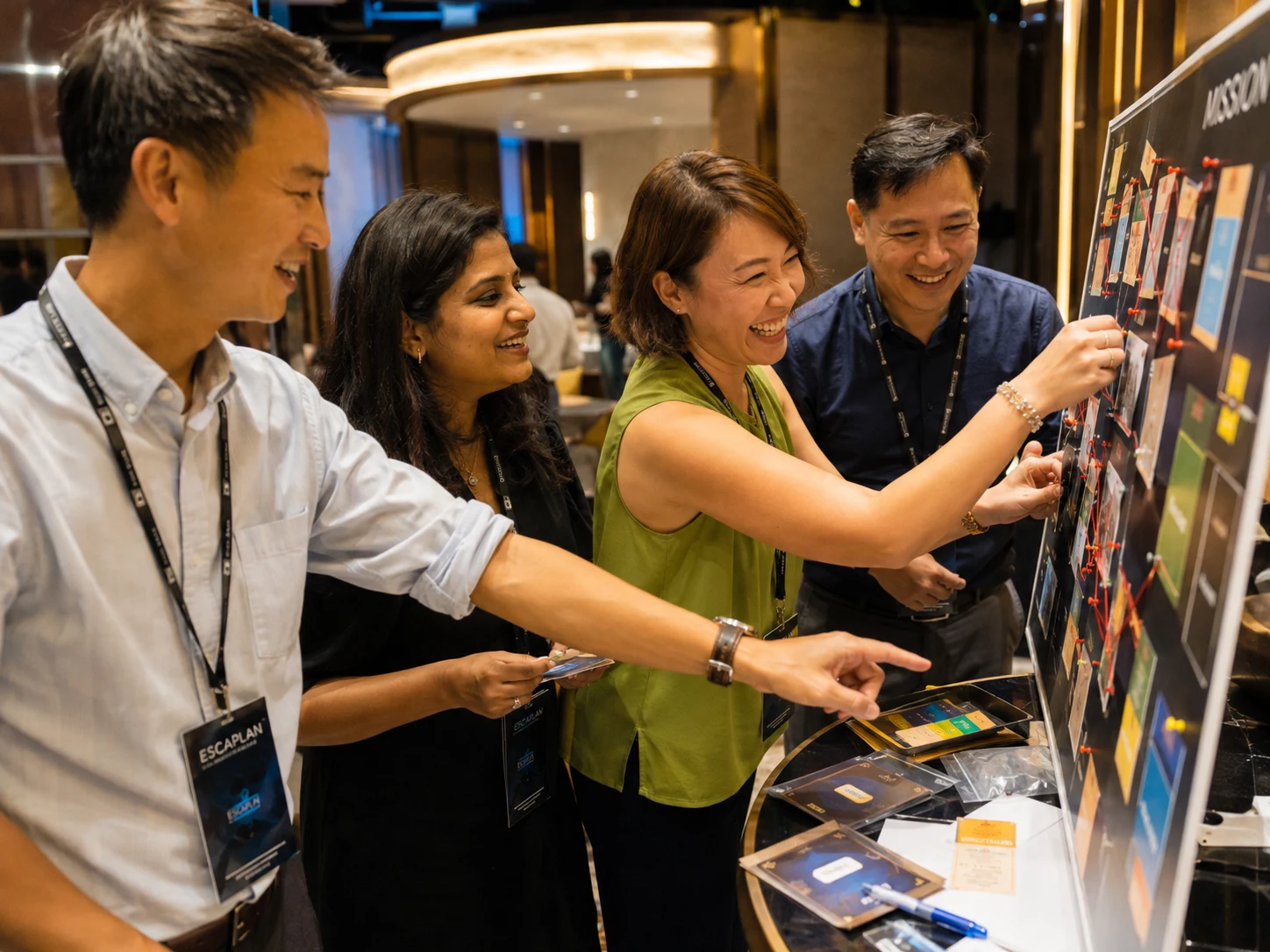 Participants collaborating around a MissionOne challenge board